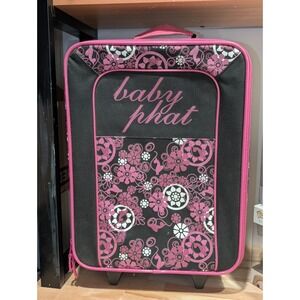 Baby Phat Rolling Luggage‎ Carry On Suitcase Black Pink Floral Y2K E1